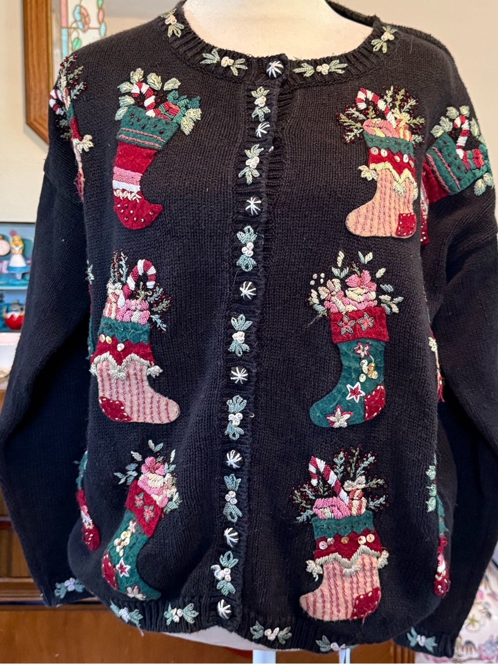 Vintage Carly St Claire Knit Cardigan Sweater Grannycore S Christmas Embroidered